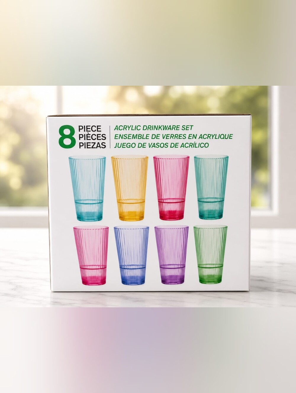 8-Piece Multicolor Acrylic Drinkware Set - Bright Colored Tumblers - Picture 2 of 5
